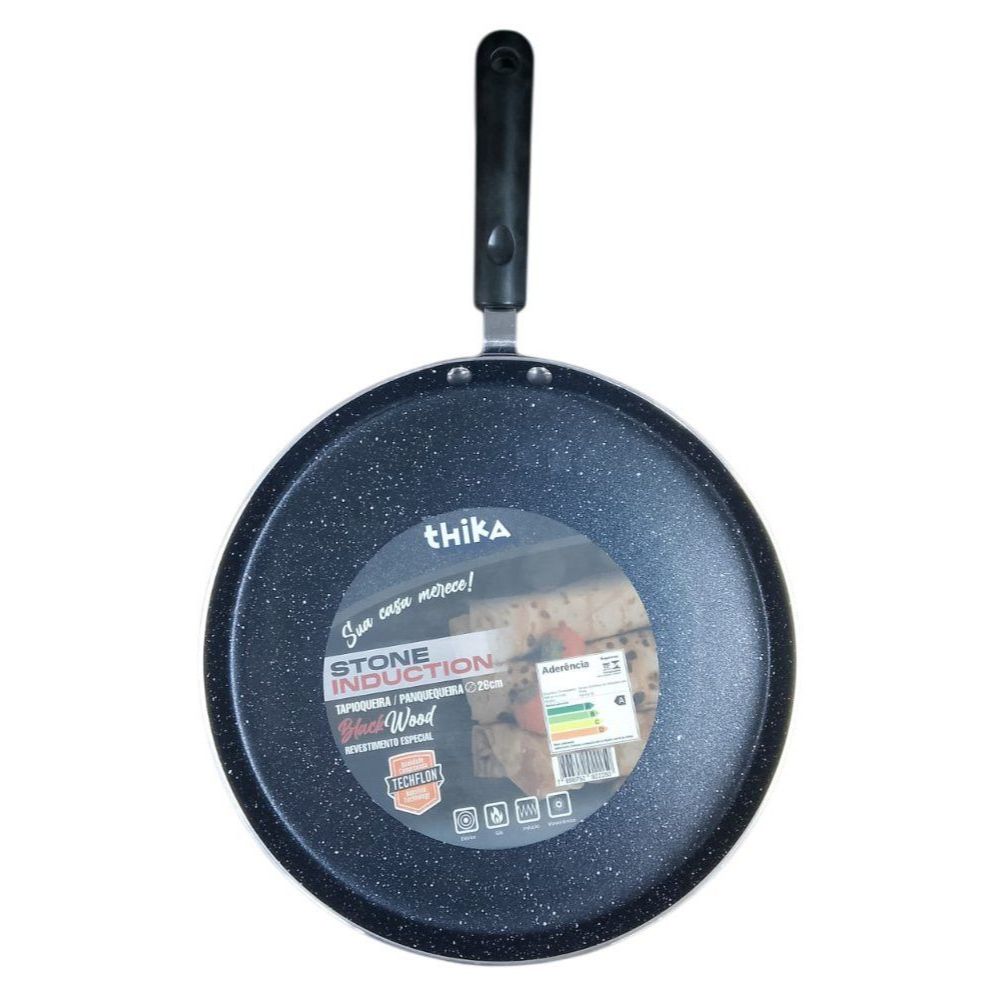 Frigideira Tapioqueira Panquequeira com Indução 26cm - Preta Teflon Não Gruda Gás Elétrico Antiaderente Alumínio