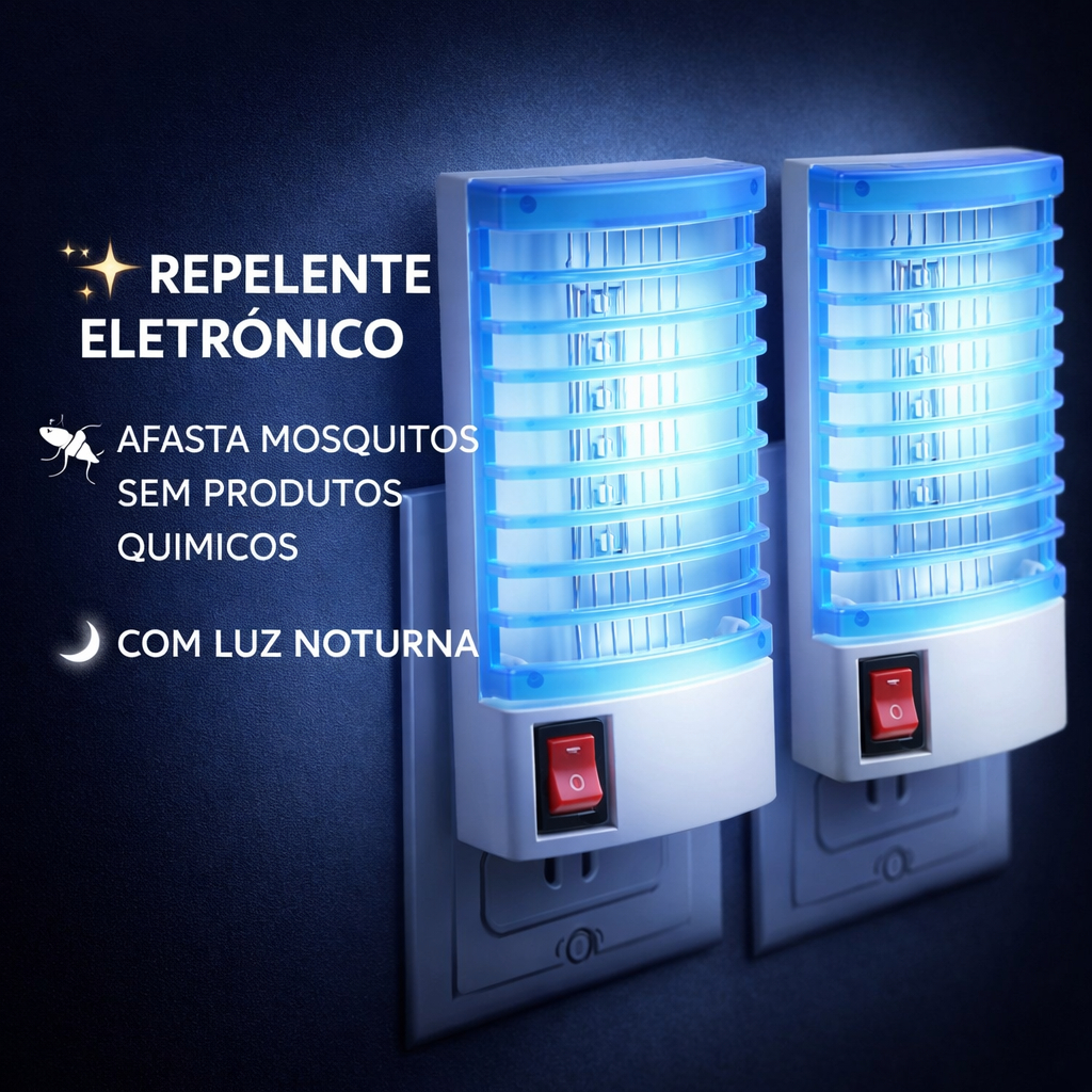KIT 2 Repelente Luminária Ultrassônico Led Mosquitos Tomada Mata Dengue Insetos Pernilongos