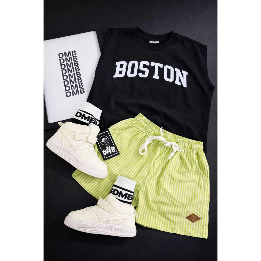 conjunto infantil menino shorts e regata 2 pcs,blogueirinho | CONJUNTO regata preta bostom+berm listras/VERDE-2pçs