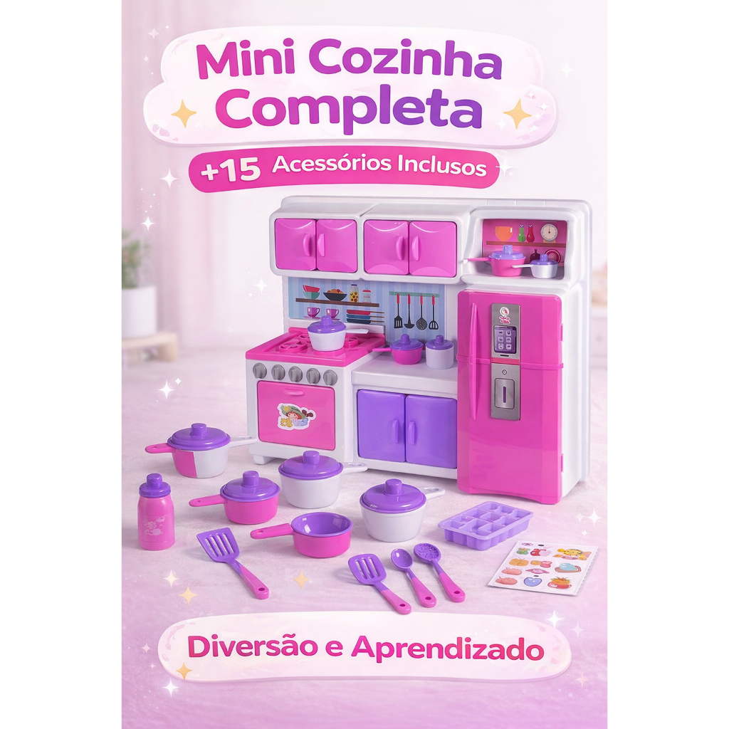 Mini Cozinha Infantil Fogao Geladeira Armario Compacta Educativa Brinquedo Desenvolvimento Infantil