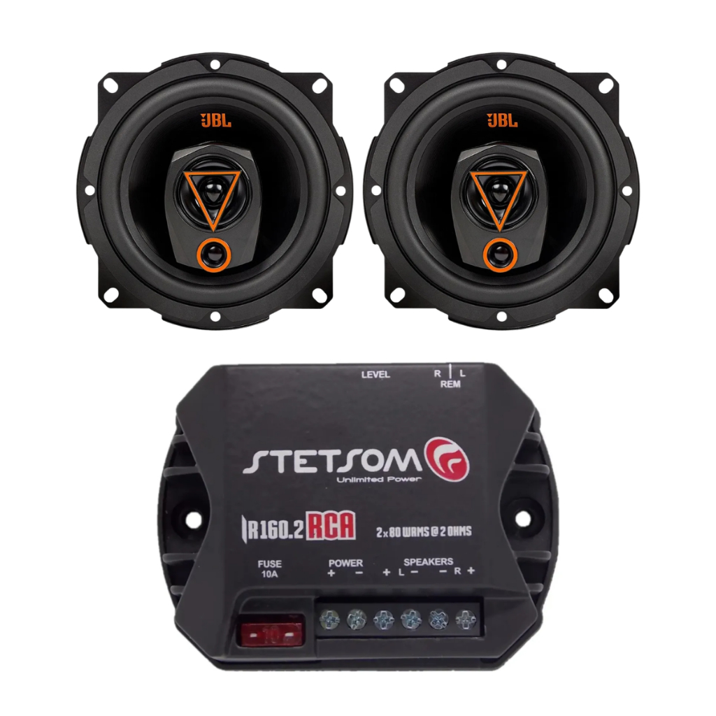 Kit Par Alto Falantes JBL 5TRMS80 5 Pol + Módulo Amplificador Stetom IR160.2 2 Ohms