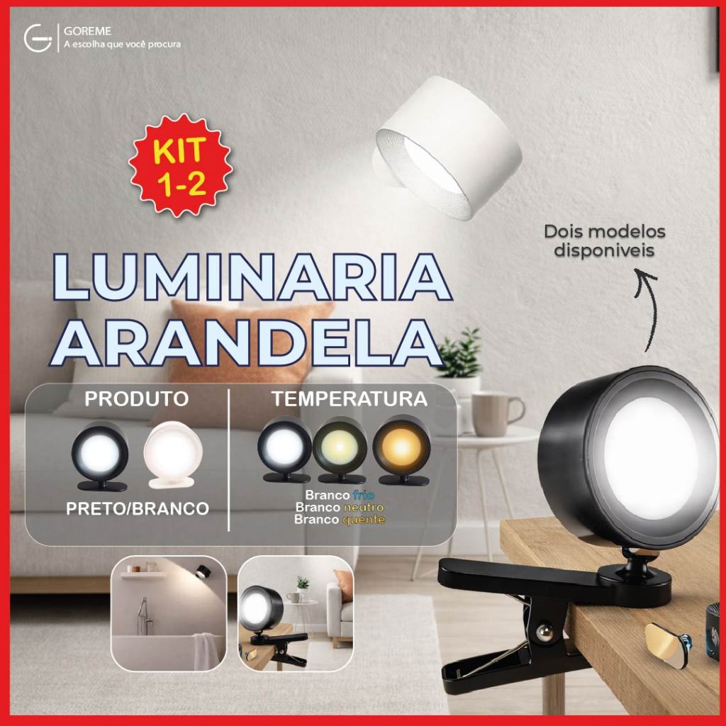 Luminária Spot Led 8W Arandela Luz de Parede 3 Tons de Luz Recarregável USB em Oferta na Shopee
