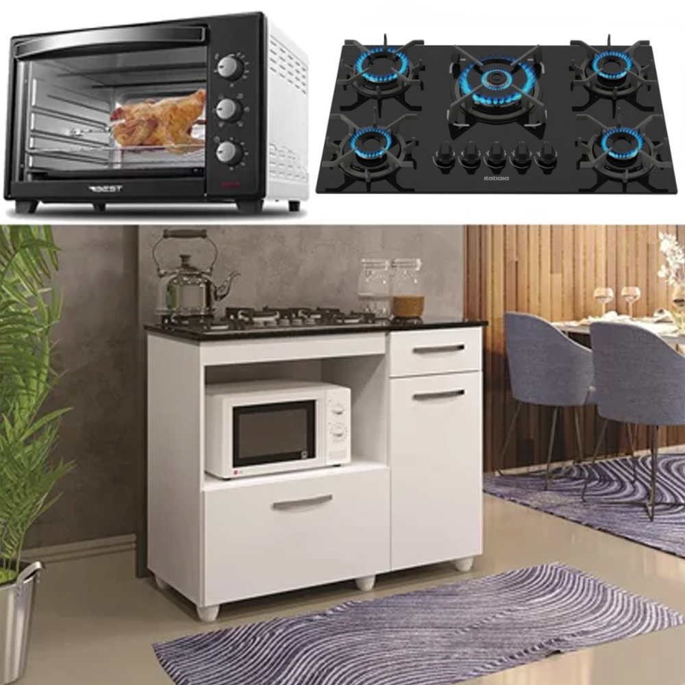 Kit BalcÃO Com Forno 48 Litros 127v E FogÃO Cooktop 5 Bocas Kit BalcÃO Com Forno 48 Litros 127v E FogÃO Cooktop 5 Bocas