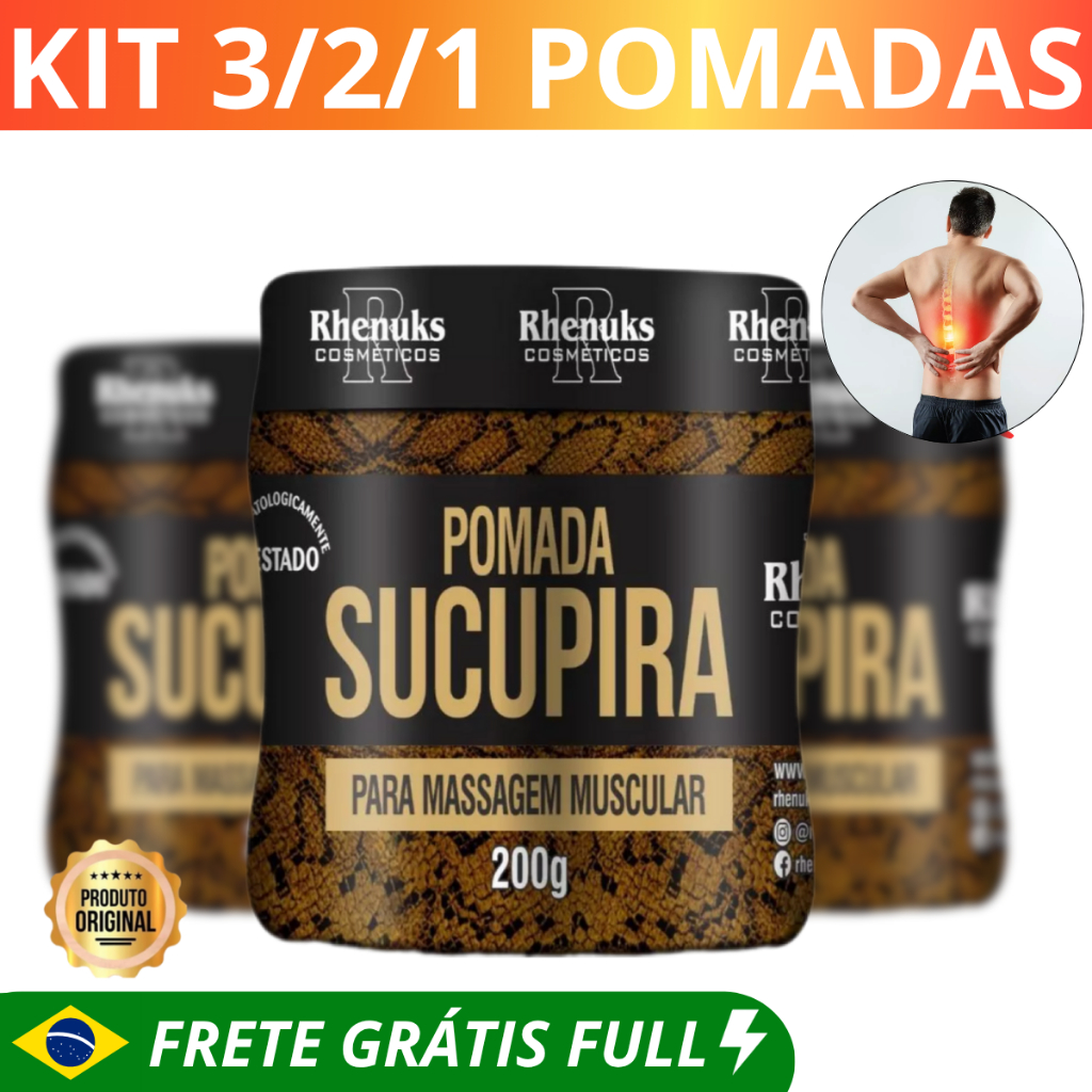 KIT 3/2/1 Pomada Sucupira Creme Dor Muscular Lombar e Articulações Alivio Cascavel, Arnica Pura e Fortix