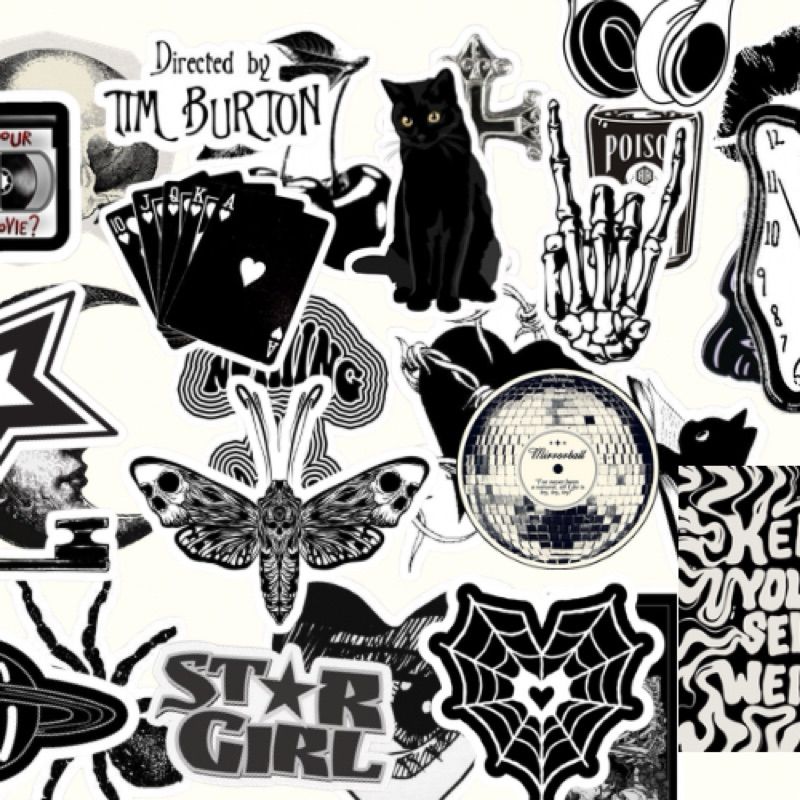 🖤✨ Cartela de Adesivos Góticos – Dark, Preto & Estética Alternativa ✨🖤 20-25 adesivos + brindes