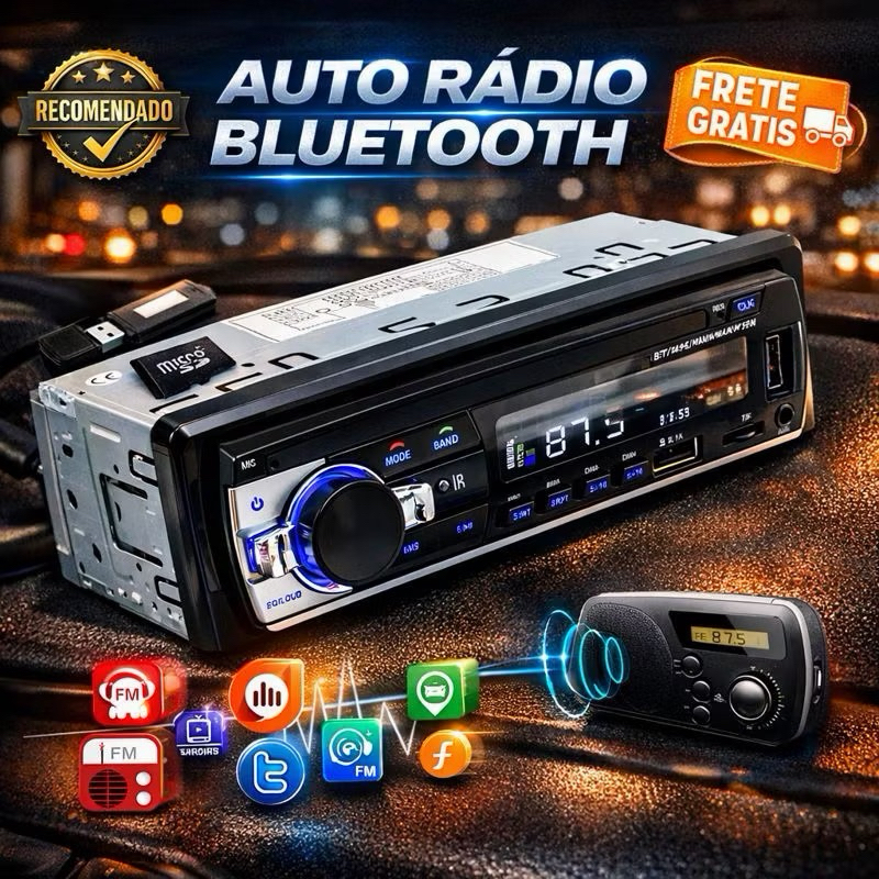 Rádio Automotivo Bluetooth USB SD MP3 FM 4x60W com Controle Remoto Som Carro Player Veicular 12V em Oferta na Shopee
