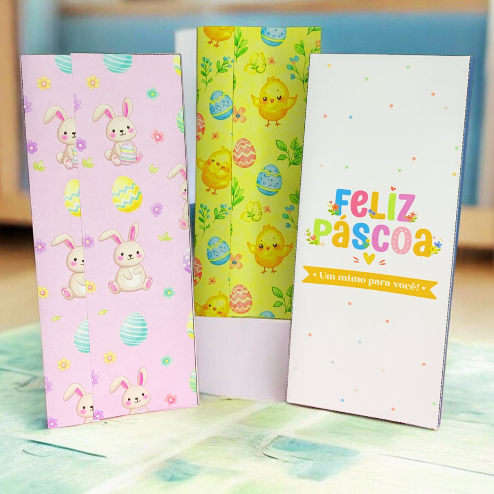 Capa para barra de chocolate Lacta 90g Feliz Páscoa Coelho capa para barra de chocolate Lacta 90g desmontada