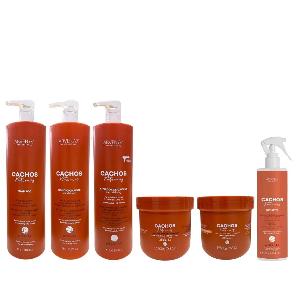 Kit Arvensis Cachos - Shampoo & Condicionador & Ativador De Cachos 1L + Máscara & Geleia Suave 500g + Day After 250ml