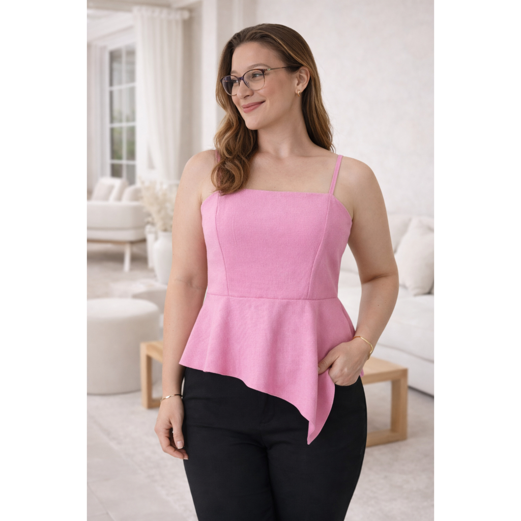 Blusa Regata De Alça Feminina Peplum Alça Fina Decote Reto Com Elástico