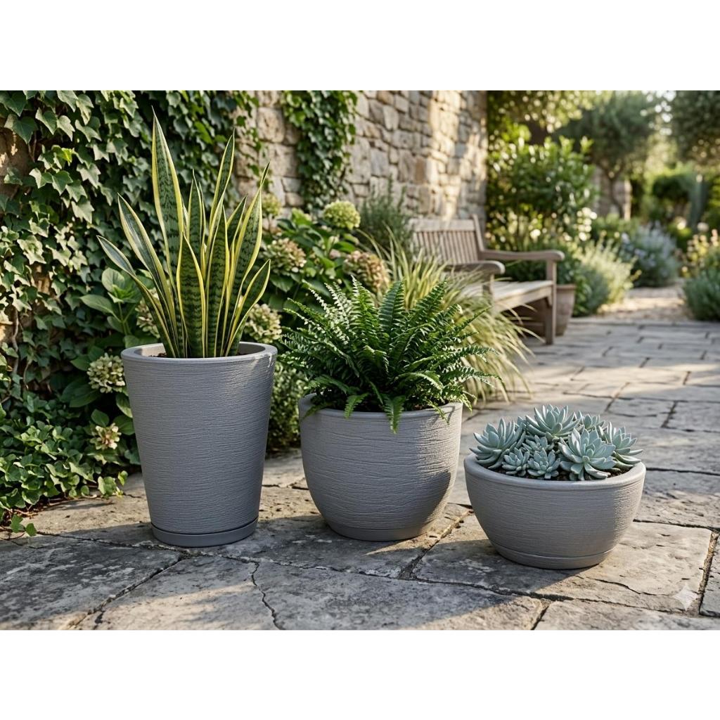 Kit 3 Vasos Planta Jardim Casa Decorativo Escovado Marmorizado Coluna Redonda Bojo Bacia