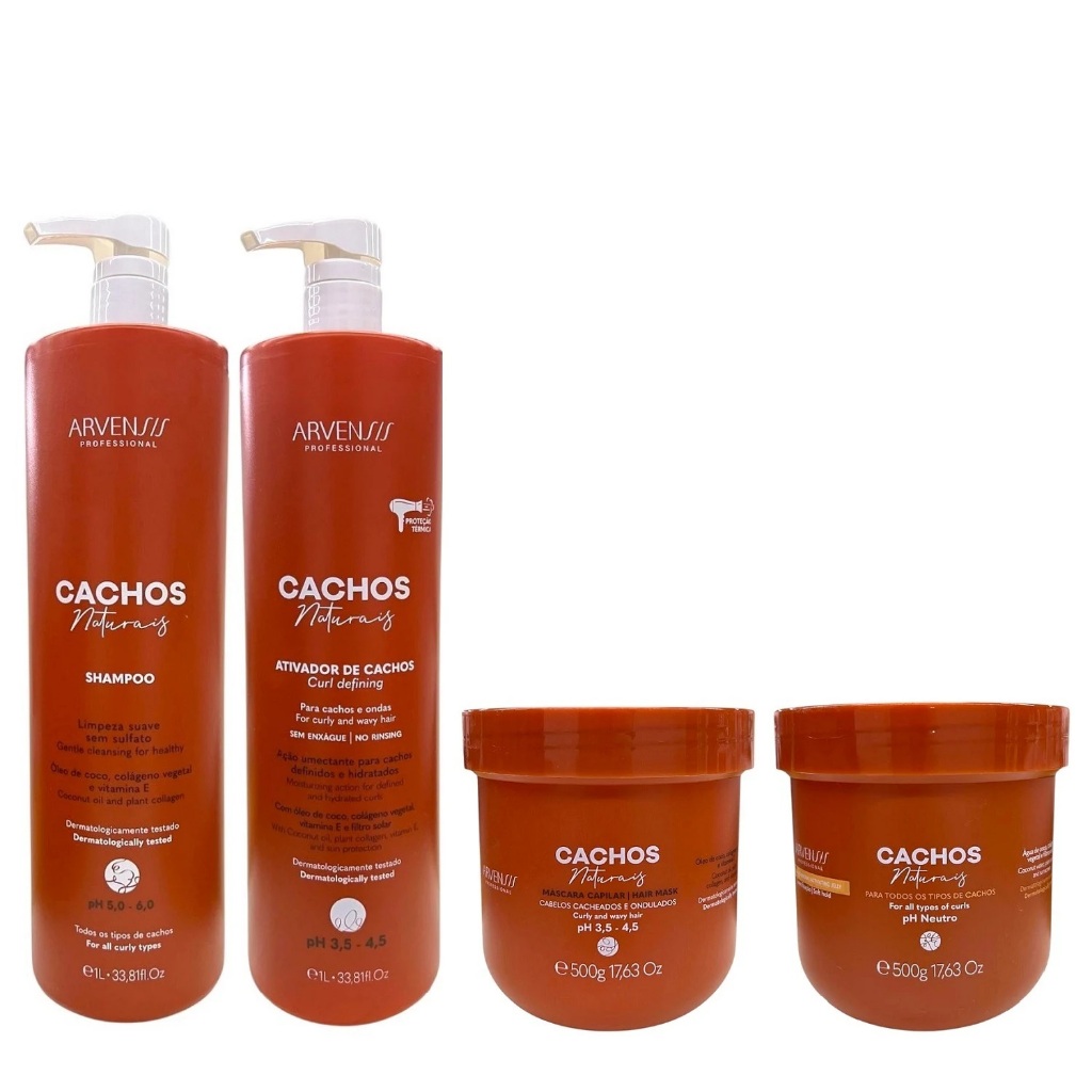 Kit Arvensis Professional Cachos Naturais - Shampoo 1L + Ativador De Cachos 1L + Máscara 500g + Geleia Suave 500g