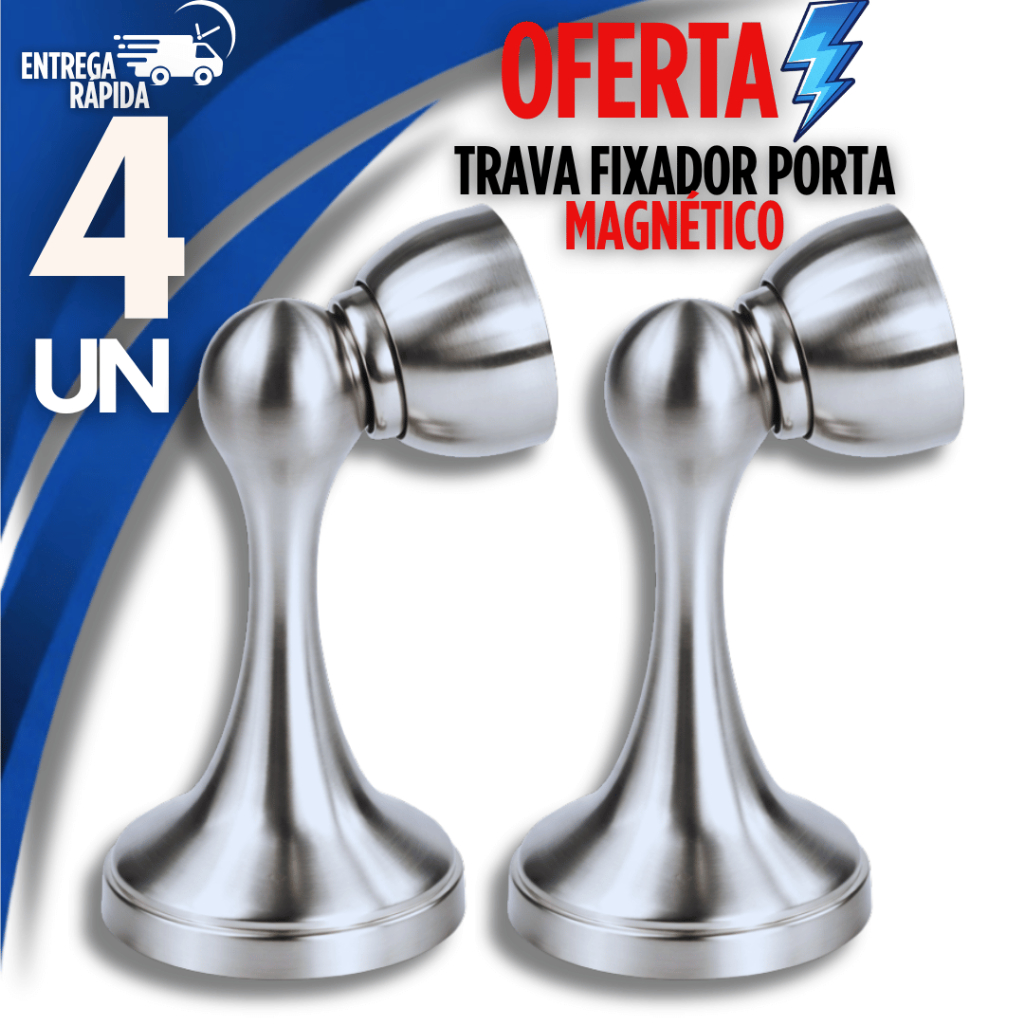 Kit Prendedor Porta Magnética Trava Batedor Fixador de Porta De Parede Inox Imã Forte Utilidades