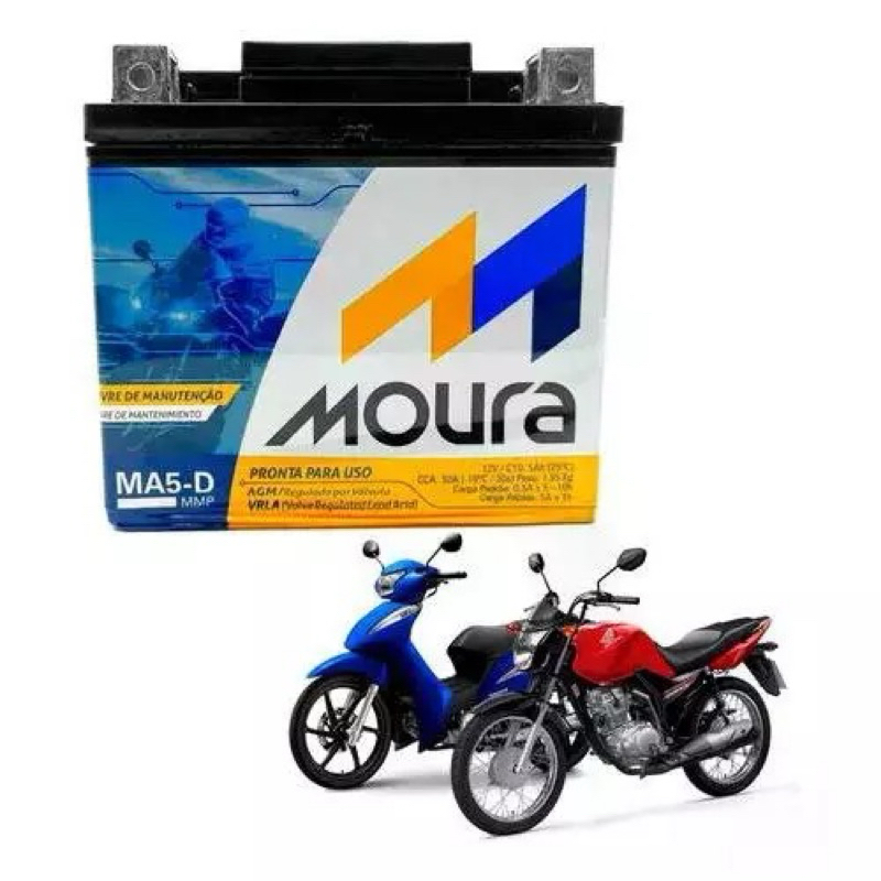 Bateria Moura Moto 12V 5AH MA5-D - 6 Meses de Garantia de Fábrica