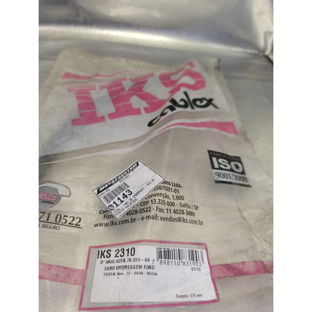 Cabo de Embreagem Fiesta importado tds 1994 a 1995 IKS2310 655mm