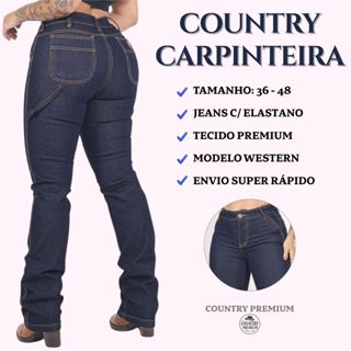 Calça Jeans Feminina Carpinteira Country Premium Cintura Alta Levanta Bumbum  Elastano Rodeio Cavalgada Western Montaria em Oferta na Shopee