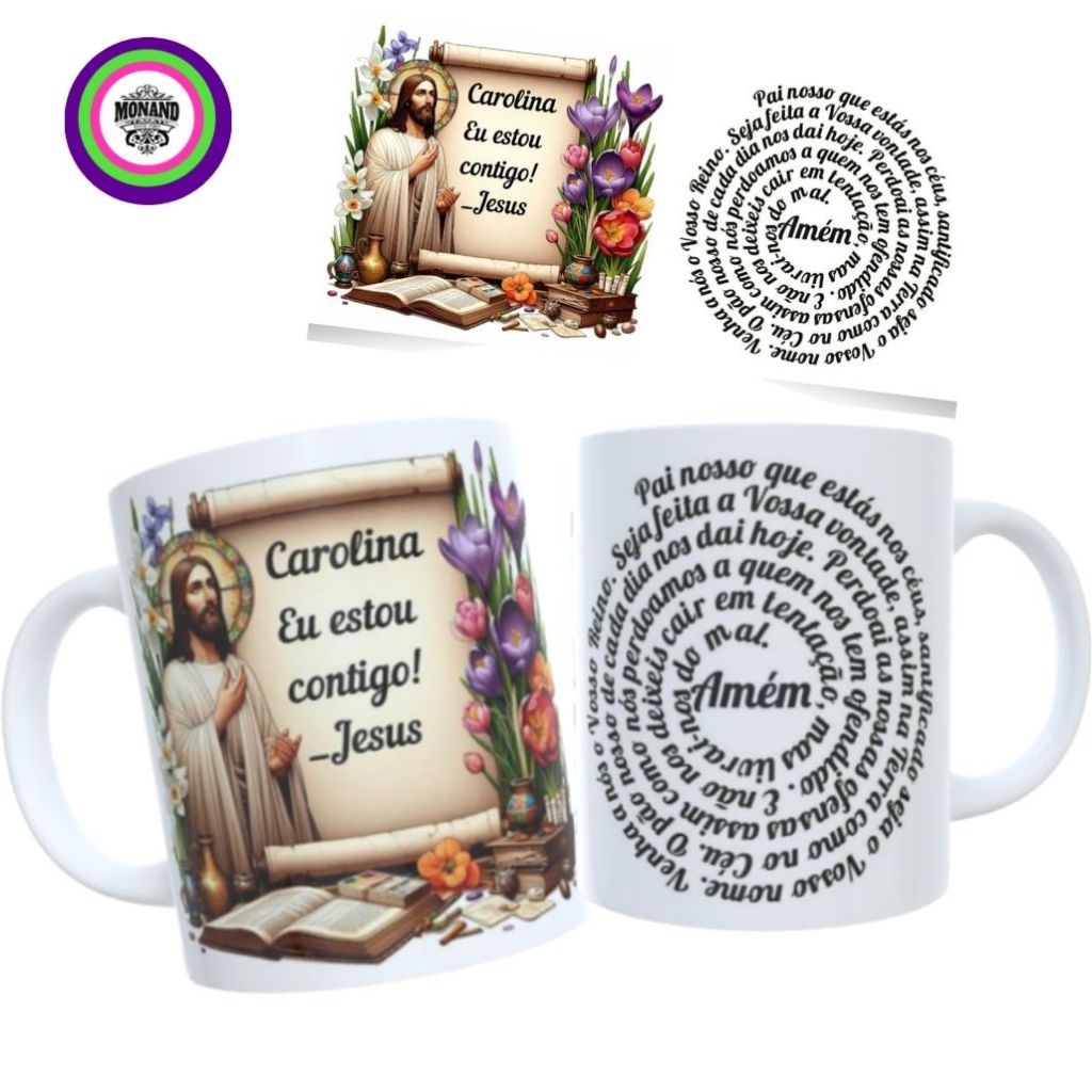 Caneca Páscoa Cristã Jesus Pai Nosso Cristão Porcelana Personalizada Xícara 325ml