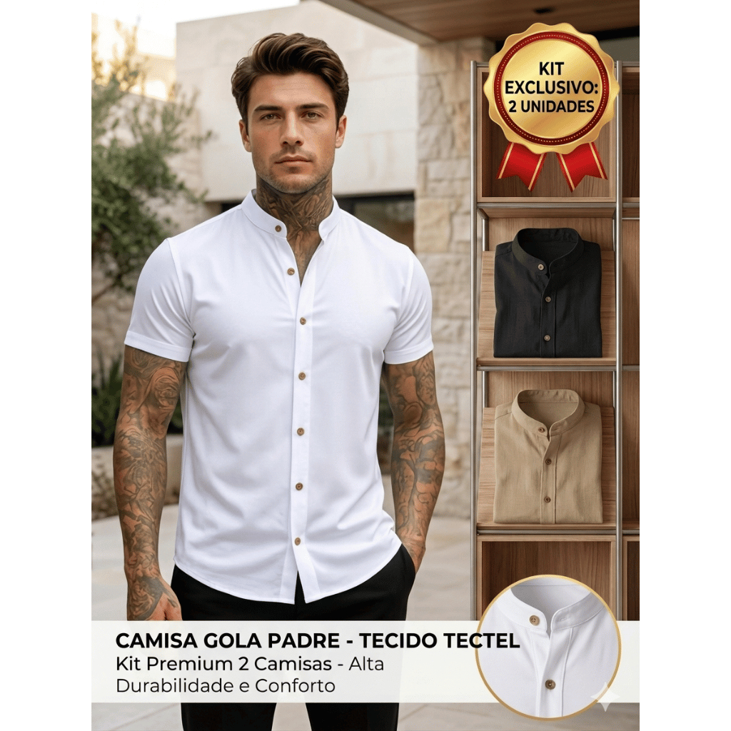 Kit 2 Camisa Gola Padre Manga Curta Masculina Social Verão Trabalho Casual Leve Secagem Rapida em Oferta na Shopee