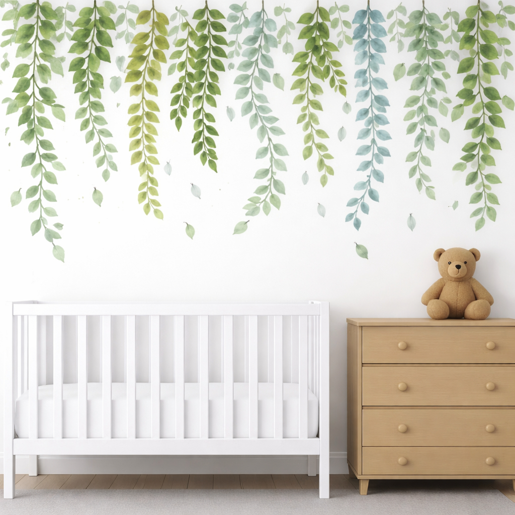 Adesivo Para Parede Folhagem, Safari, Quarto Infantil, Adesivo Transparente Floral, Raminhos