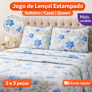 Jogo de Lençol Estampado Solteiro, Casal e Queen 2 e 3 Peças Macio Sem Elástico em Oferta na Shopee