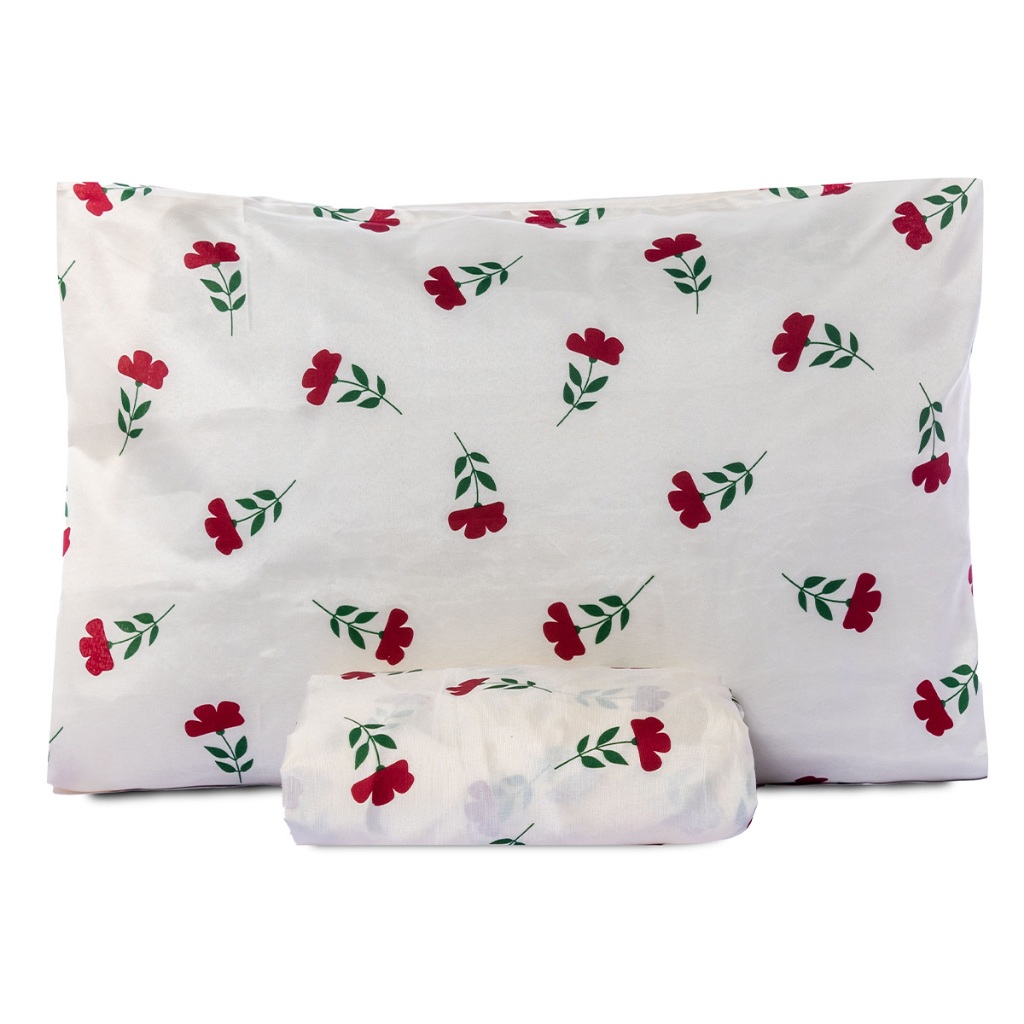 Jogo de Lençol Com Elástico Solteiro Basic Estampado - Jogo de Cama 2 Peças Estampa Flor Vermelha 180 Fios