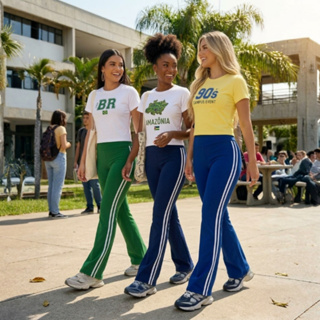 Calça Feminina Flare Copa do Mundo Bailarina com Listras Laterais em Oferta na Shopee