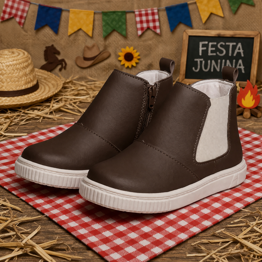Bota Infantil Menino Jeca Coturno Masculina Cano Curto Confortavel Macia Leve Casual Country Rodeio