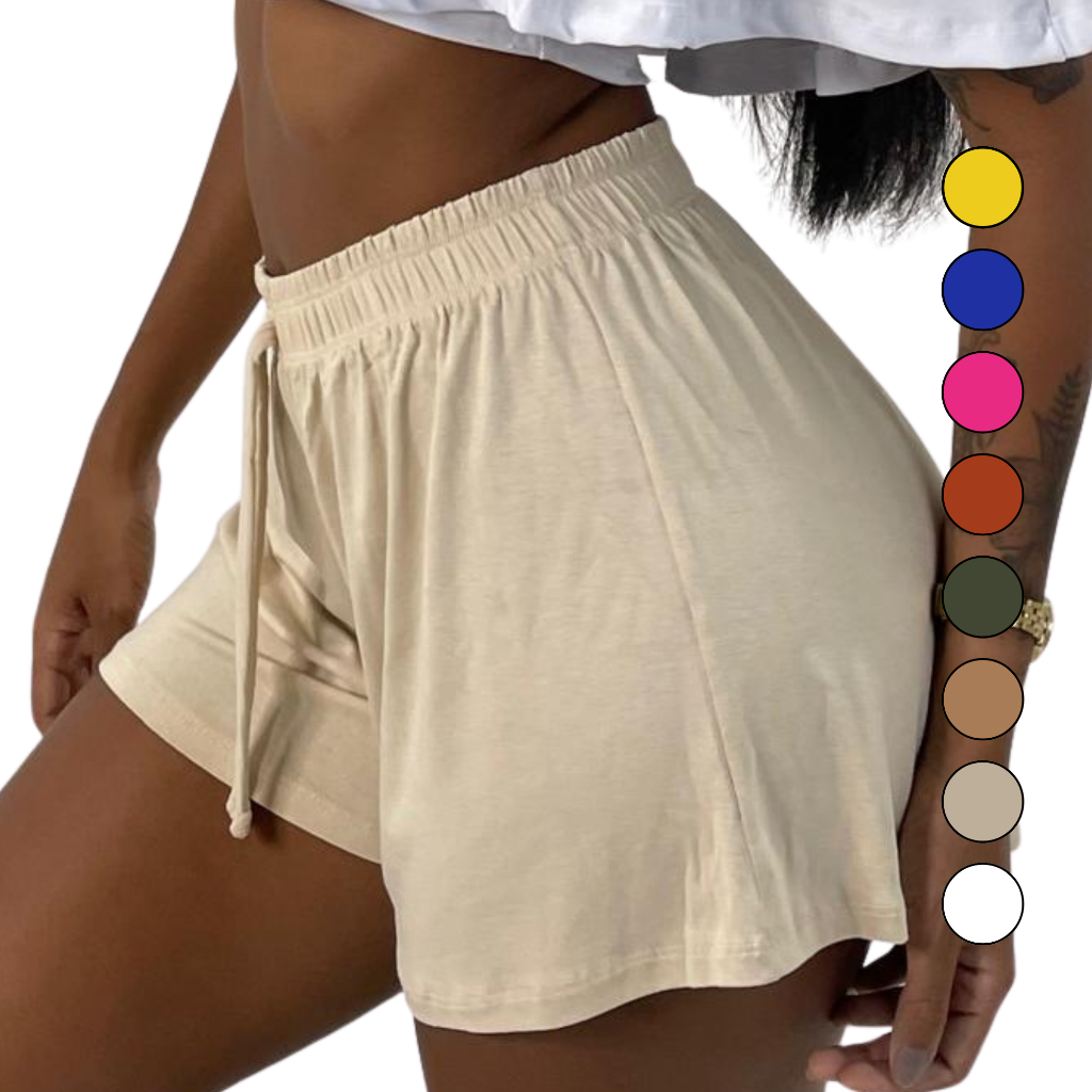 Short Feminino Soltinho Cintura Alta Confortável Leve Fresquinho com Elástico Malha Viscolycra Brisa