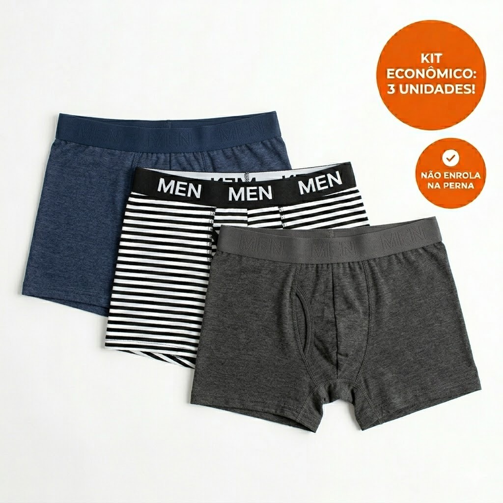 kit 3 Cuecas Boxer Masculina Sem Costura Microfibra Confortável Não Enrola