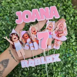 Envio Rápido - Roblox Rosa Menina - Jogo / Topo de Bolo Personalizado - Topper de Bolo Personalizado