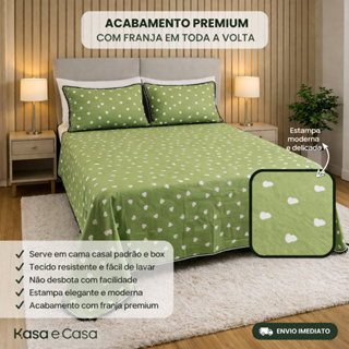 Jogo de Colcha Casal Box em Linhão com Franja e Fronhas 100% Algodão Cobre Leito Elegante e Confortável em Oferta na Shopee