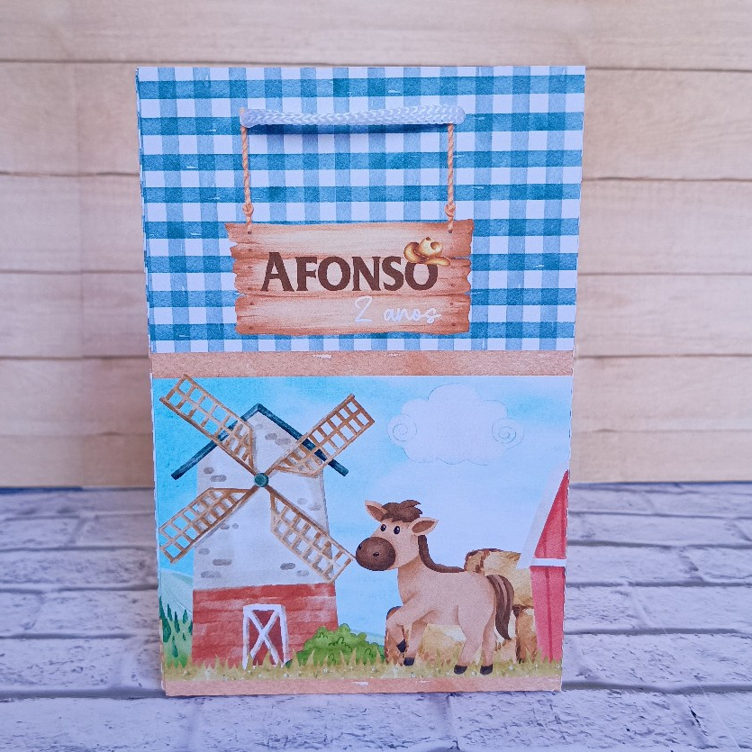 Sacolinha Personalizada 10x15cm Fazendinha Azul  - Caixinhas personalizadas Lembrancinhas para Aniversário