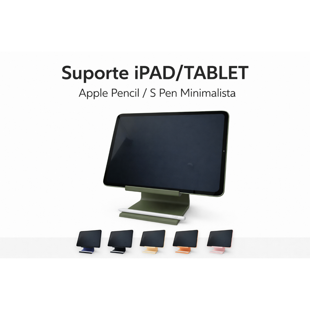 Suporte iPad/Tablet Premium com Porta Caneta (Apple Pencil / S Pen) – Ergonômico