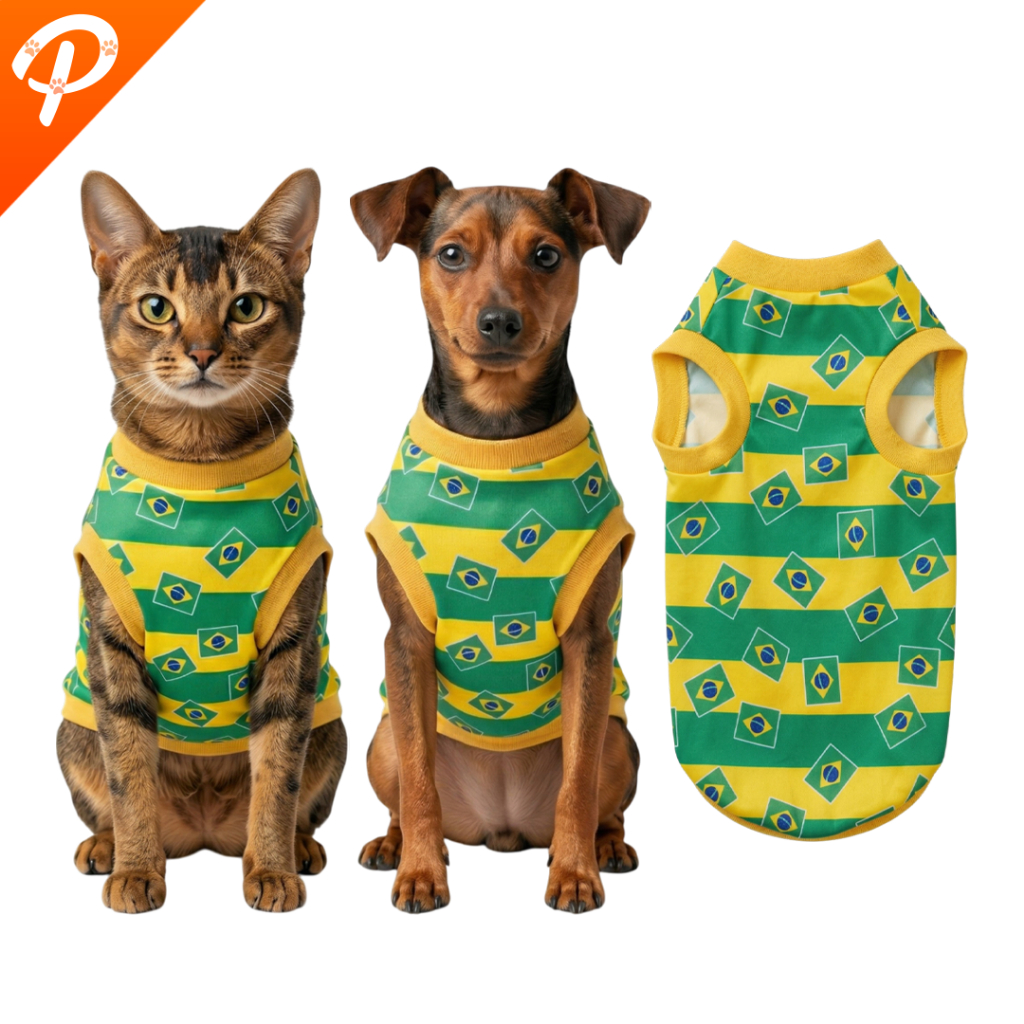Roupinha para Pet Brasil Copa do Mundo Cachorro e Gato Porte Pequeno Pinscher Chihuaua P M e G