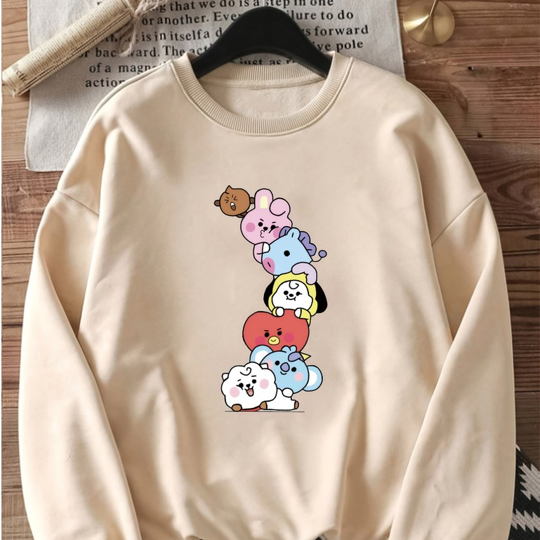 Moletom Gola Careca Pelucias Estilosas Premium Banda BTS Cantores Fã