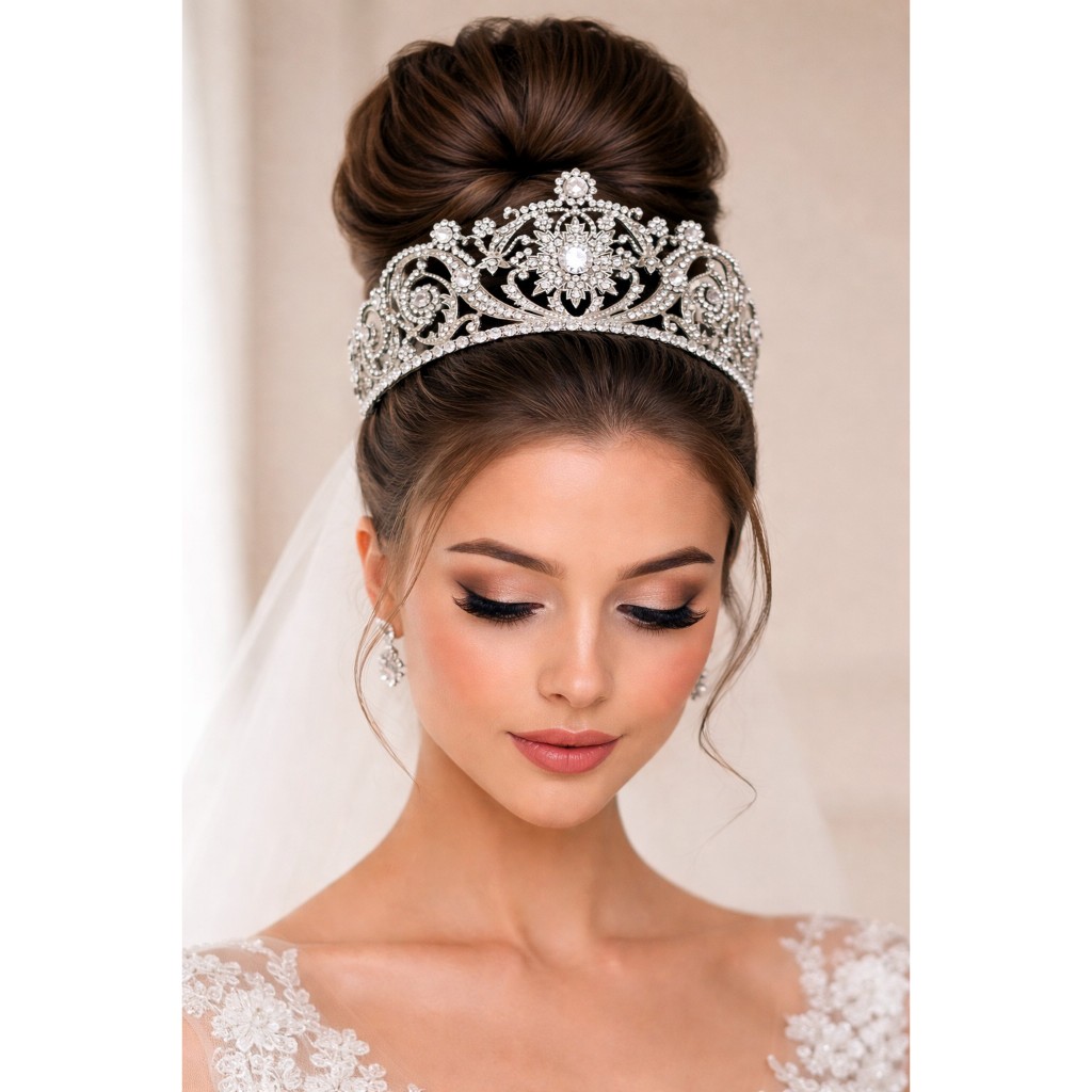 Coroa Tiara Porta Coque de Zircônia Luxo para Noiva Casamento Debutante Festa de 15 Anos Daminha