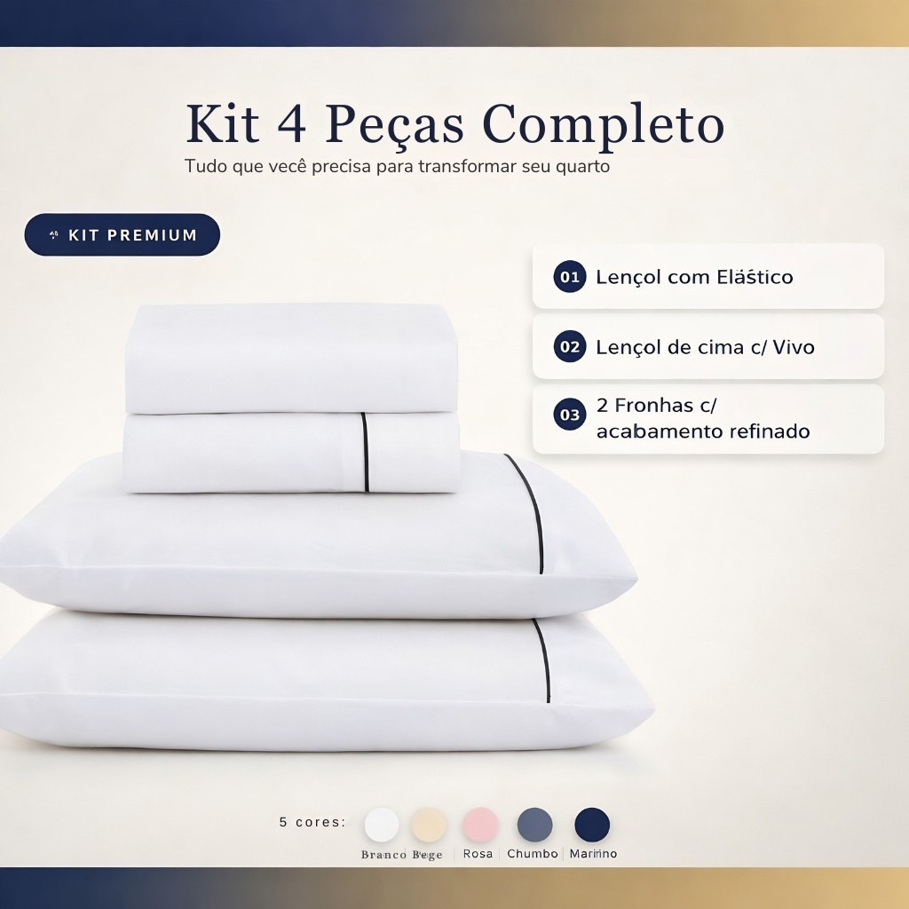 Jogo de Cama Lençol Casal Queen King Toque Percal 300 Fios 4 Peças Roupa de Cama Soutache Premium