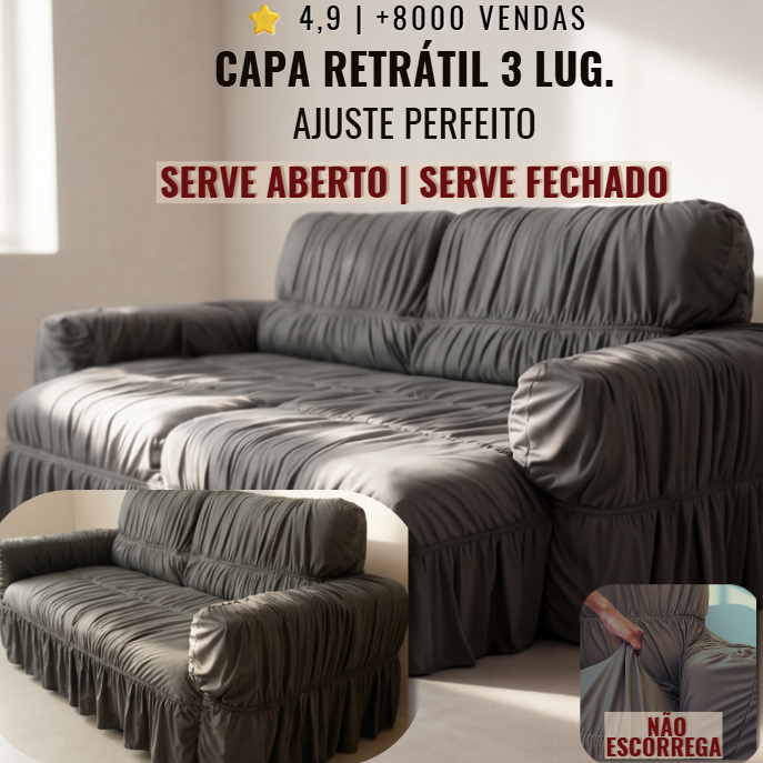 Capa Sofá Retrátil Reclinável 3 Lugares Elástico Reforçado Ajustável 1,70m a 2,30m em Oferta na Shopee