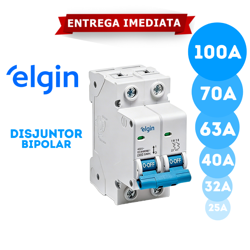 Mini Disjuntor Bipolar Elgin de 10A até 50A Curva C Termomagnético