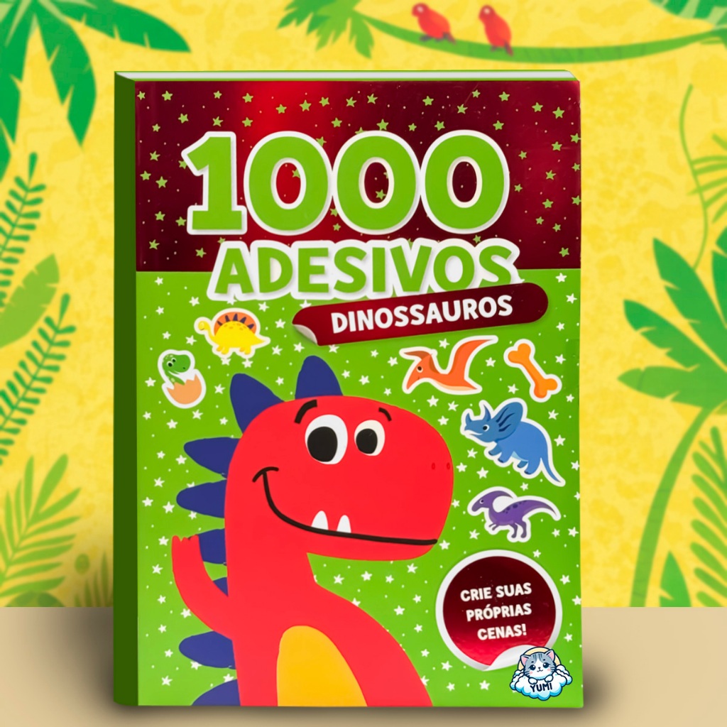 Livro Caderno Adesivos 3d 44 Cenários para Montar e Decorar 1000 Adesivos Fofinhos Dinossauros