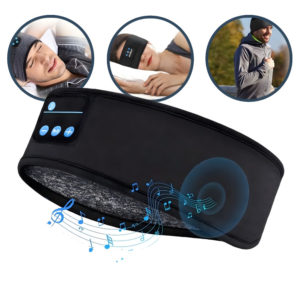 Mascara De Dormir Relaxar Estudar Correr Caminhar Faixa Sem Fio Tapa Olho 3 Em 1 Fone Bluetooth Mp3 Player Mpmax Preto
