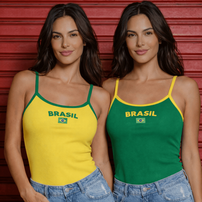 Blusa Brasil Feminino KIT 2 Blusinha Croped Baby Look Regata Copa do Mundo 2026 Estilosa Básica