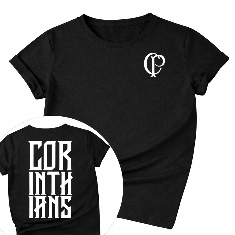 Camiseta do Corinthians Masculina Preta – Estampa Corinthians nas Costas + Logo Peito | Camisa Torcedor Timão