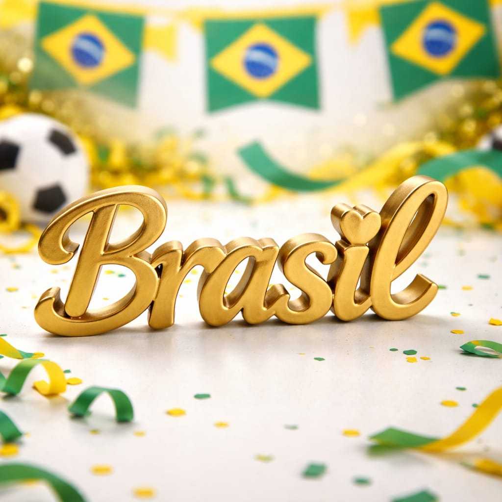 Enfeite Brasil 17x6cm Plástico Tema Futebol Copa do Mundo Festa Seleção Brasileira Verde ou Dourado