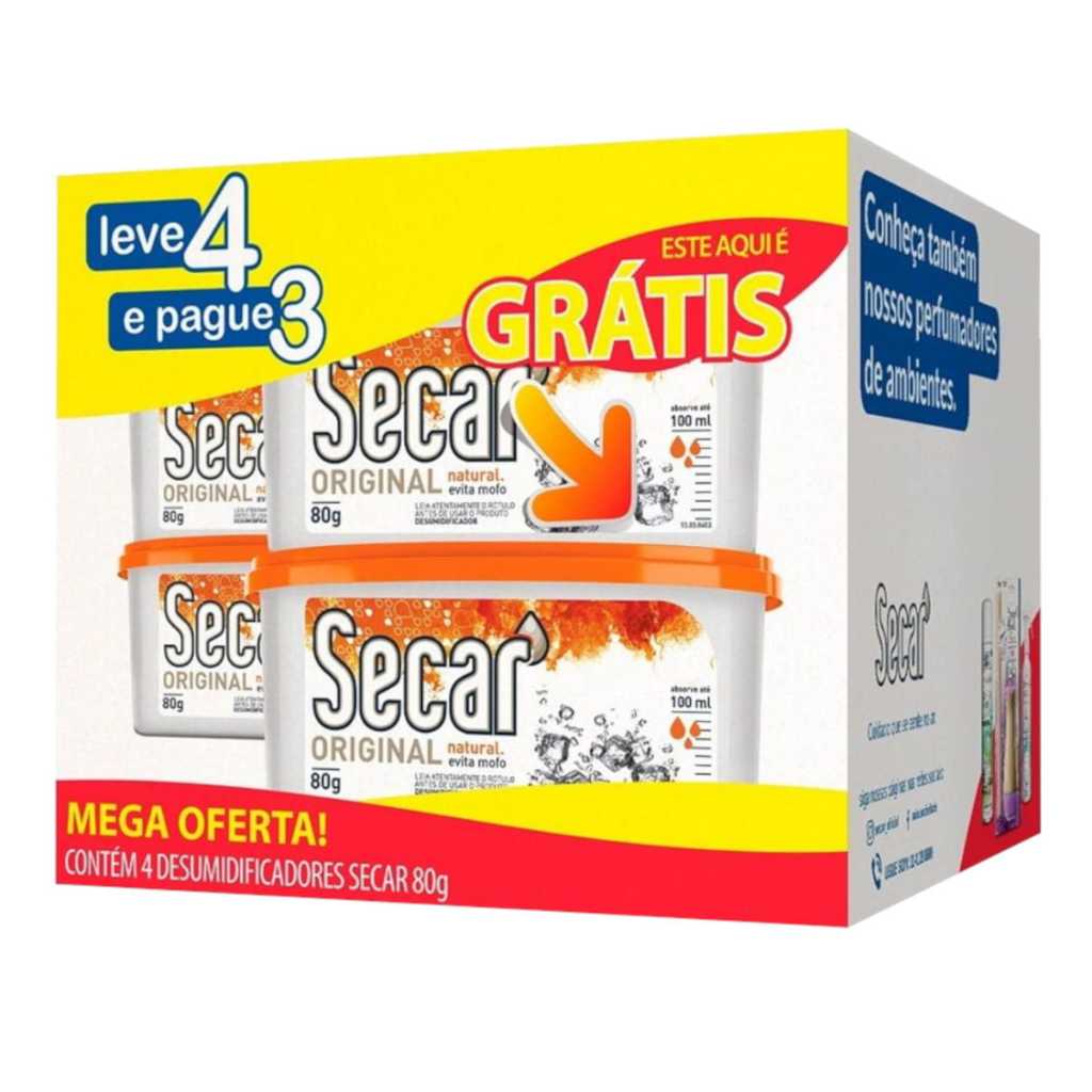 Secar Antimofo Desumidificador Kit c/ 04 Un 80g Evita Umidade Cheiro Guarda Roupas Armário Gaveta