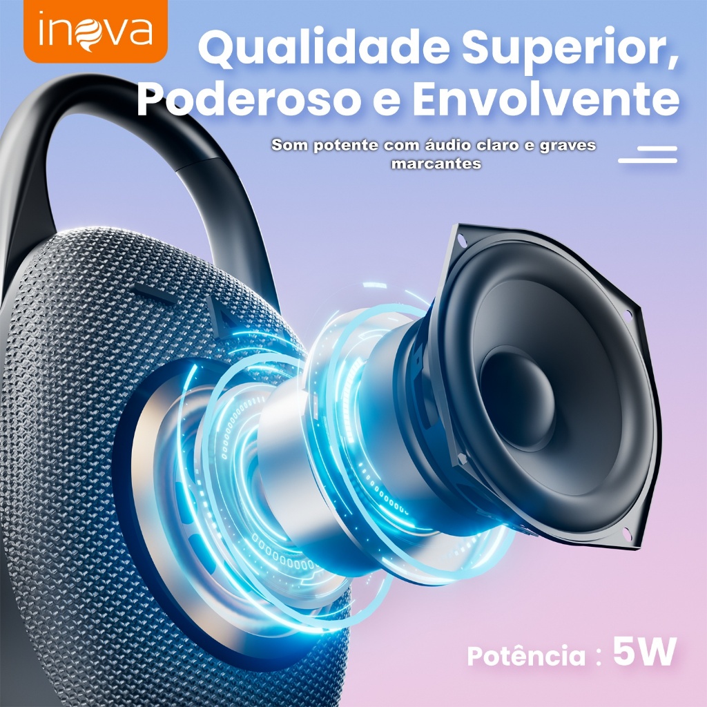 Caixa de Som Clip Bluetooth Mini 5W IPX6 Resistente à Água, Gancho e Grave Potente