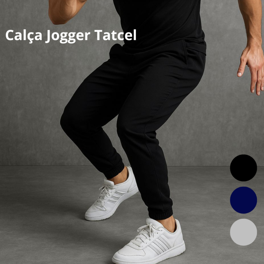CALÇA JOGGER MASCULINA TACTEL COM ELASTANO Leve Treino Esportiva  Ziper Bolso Elastico Punho Frio