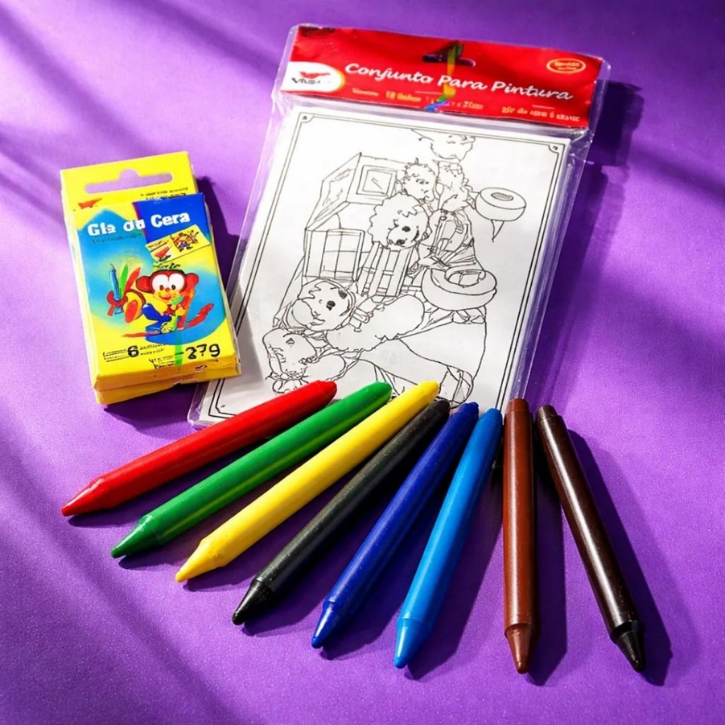 Kit 5/10 Desenhos para Colorir Giz de Cera 6 Cores Pintura 10 Folhas Lembrancinha Infantil Pintar em Oferta na Shopee
