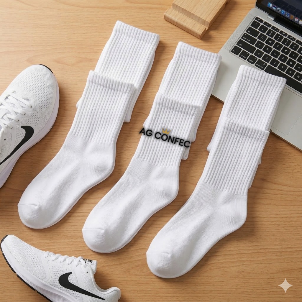 Kit 24 Pares Meias Cano Alto Longo Masculina e Feminina Macia Branca Respirável Unissex em Oferta na Shopee