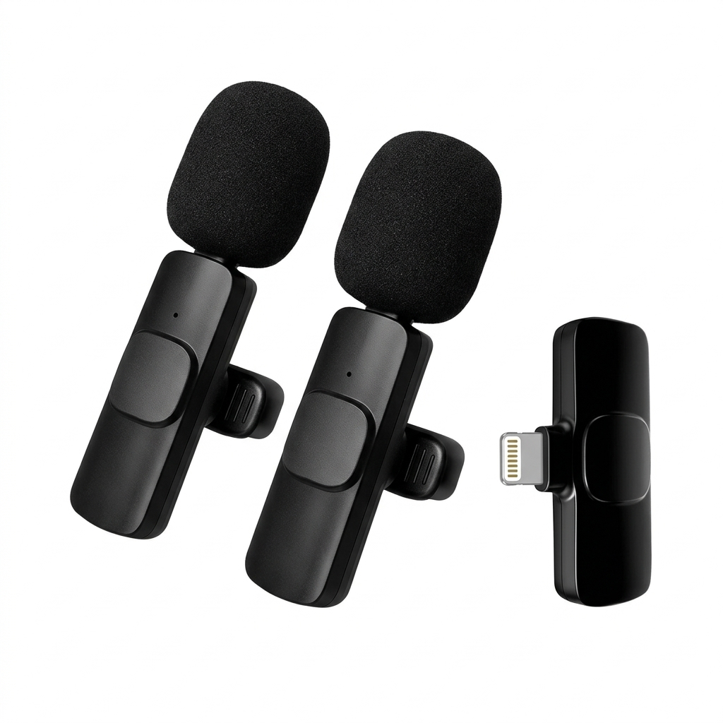 Microfone De Lapela Sem Fio K9 Duplo Para iPhone iPad - Plug And Play Recarregável 20m Profissional