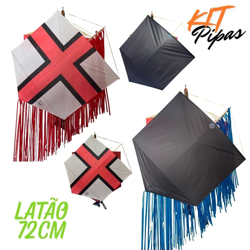 Kit pipas papagaio grande 72cm Bambu Infantil Adulto Facil de Empinar Alta Resistência Corte Recorte Liso com Rabiola